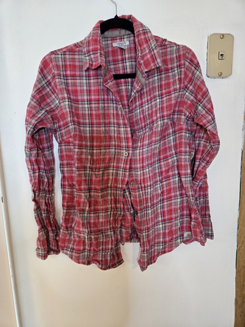 Plaid Button-Up Shirt in Pink and Red